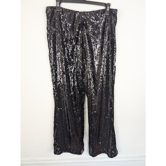 House of Harlow 1960 Sequin Pants Cropped Wide Leg Glam Party Black Size M - Picture 6 of 13